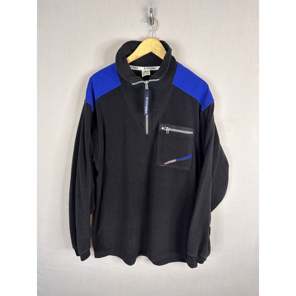 Columbia Sportswear Fleece Quarter Zip Pullover Black Blue Vintage Mens XL